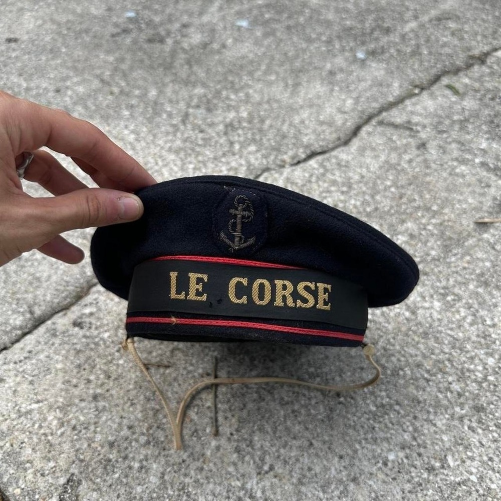 *SOLD* Vintage 1950s Le Corse French black sailor beret with red pom pom